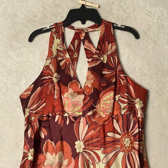 Ann Taylor Loft Silk Blend Halter Empire Floral Midi Dress 10 Y2K Groovy Boho - Picture 3 of 12